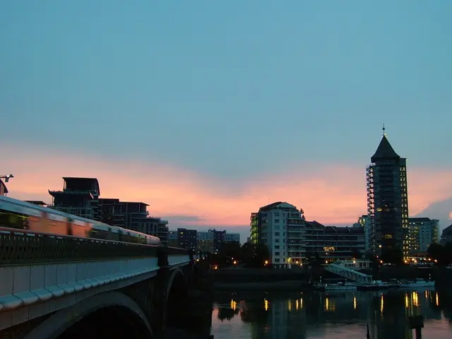 There is water of a river. On the water, there are white color boats. On the right side, there is a...