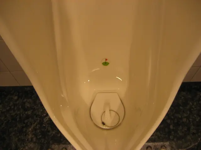 In this image there is a urinal in the center.